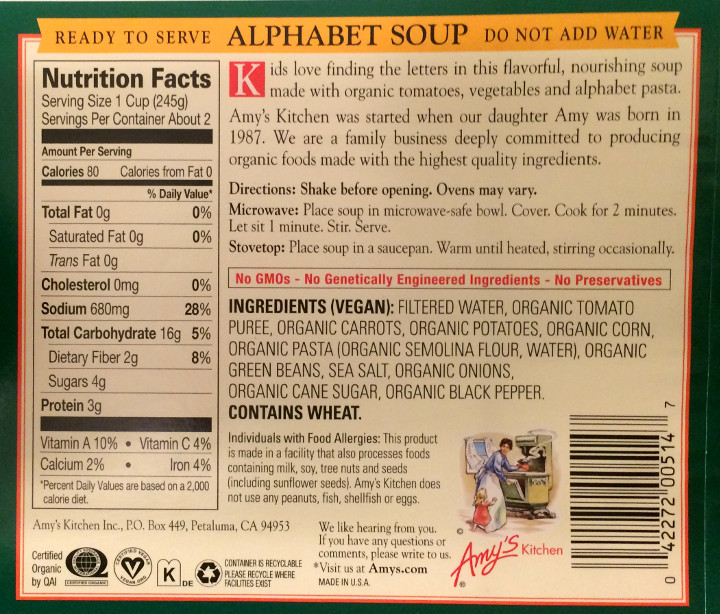 Amy's Low Fat Alphabet Soup