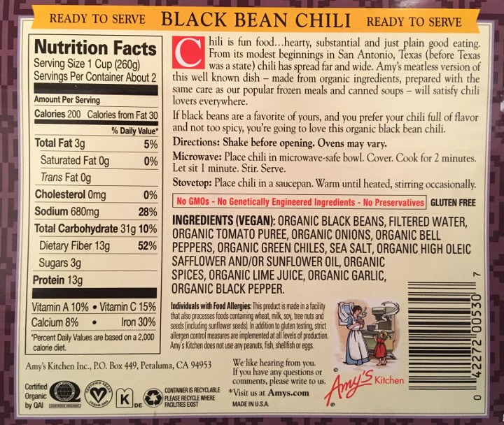 Amy's Black Bean Organic Chili