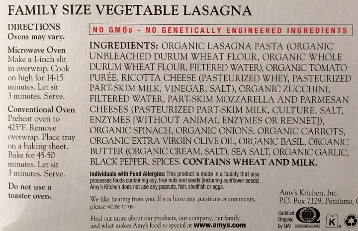 Amy's Family Size Vegetable Lasagna