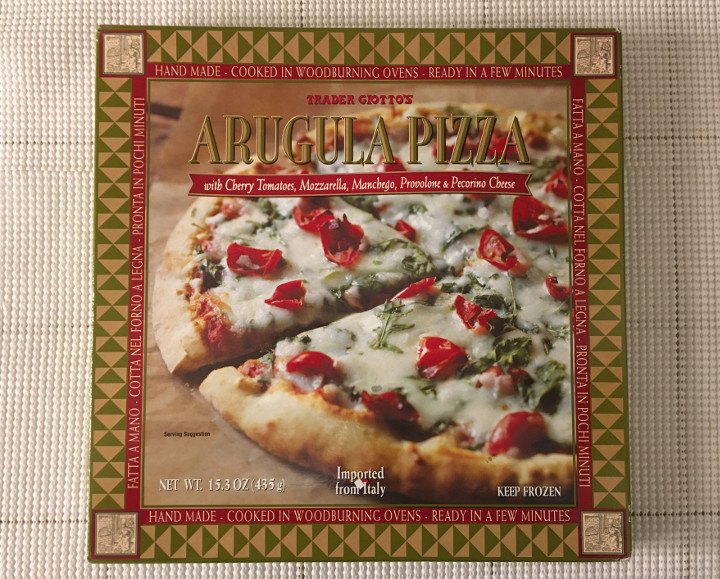 Trader Giotto's Arugula Pizza with Cherry Tomatoes, Mozzarella, Manchego, Provolone & Pecorino Cheese