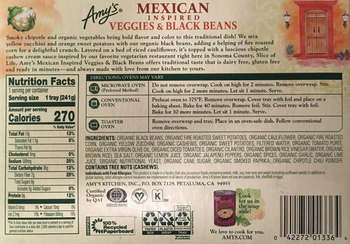 Amy's Organic Mexican Inspired Veggies & Black Beans